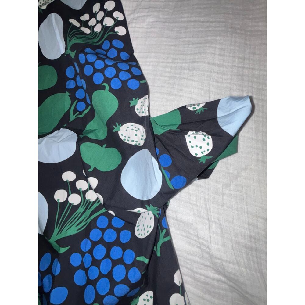 Marimekko x Uniqlo Fruit Print A Line blue Dress -Sleeveless -Pockets sz MED - Picture 8 of 8